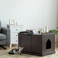 Load image into Gallery viewer, Gymax Cat Litter Box Wooden Enclosure Pet House Sidetable Washroom Storage Bench Brown