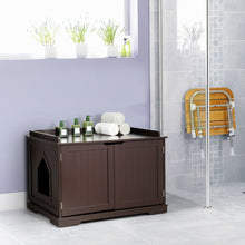 Load image into Gallery viewer, Gymax Cat Litter Box Wooden Enclosure Pet House Sidetable Washroom Storage Bench Brown