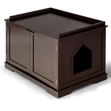 Load image into Gallery viewer, Gymax Cat Litter Box Wooden Enclosure Pet House Sidetable Washroom Storage Bench Brown