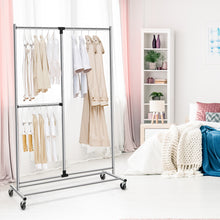 Load image into Gallery viewer, Gymax Heavy Duty Dual Bar Adjustable Garment Rack Rolling Clothes Organizer On Wheels
