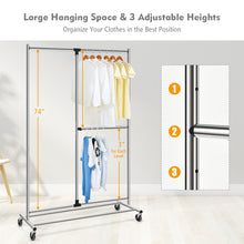 Load image into Gallery viewer, Gymax Heavy Duty Dual Bar Adjustable Garment Rack Rolling Clothes Organizer On Wheels