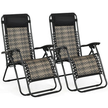 Load image into Gallery viewer, Gymax Set of 2 Folding Rattan Patio Zero Gravity Lounge Chair Recliner w/ Headrest