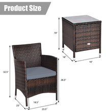 Load image into Gallery viewer, Gymax 3PCS Patio Rattan Furniture Set Outdoor w/ Cushioned Chairs Coffee Table