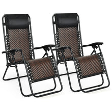 Load image into Gallery viewer, Gymax Set of 2 Folding Rattan Patio Zero Gravity Lounge Chair Recliner