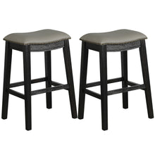 Load image into Gallery viewer, Gymax Set of 2 Saddle Bar Stool 29'' Nailhead Kitchen Counter Chair Leather Seat Black