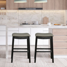 Load image into Gallery viewer, Gymax Set of 2 Saddle Bar Stool 29'' Nailhead Kitchen Counter Chair Leather Seat Black