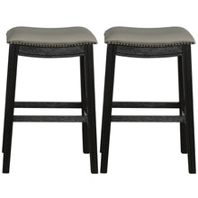 Load image into Gallery viewer, Gymax Set of 2 Saddle Bar Stool 29'' Nailhead Kitchen Counter Chair Leather Seat Black