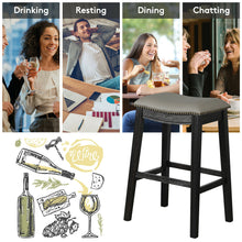 Load image into Gallery viewer, Gymax Set of 2 Saddle Bar Stool 29'' Nailhead Kitchen Counter Chair Leather Seat Black