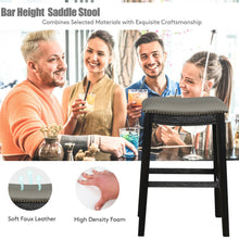Load image into Gallery viewer, Gymax Set of 2 Saddle Bar Stool 29'' Nailhead Kitchen Counter Chair Leather Seat Black