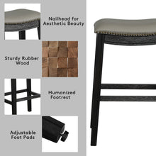 Load image into Gallery viewer, Gymax Set of 2 Saddle Bar Stool 29'' Nailhead Kitchen Counter Chair Leather Seat Black