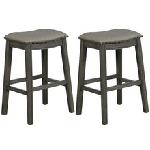 Load image into Gallery viewer, Gymax Set of 2 Saddle Bar Stool 29'' Nailhead Kitchen Counter Chair Leather Seat Grey