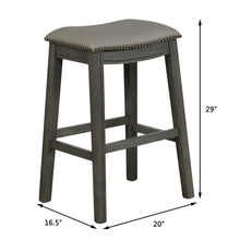 Load image into Gallery viewer, Gymax Set of 2 Saddle Bar Stool 29'' Nailhead Kitchen Counter Chair Leather Seat Grey