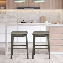 Load image into Gallery viewer, Gymax Set of 2 Saddle Bar Stool 29'' Nailhead Kitchen Counter Chair Leather Seat Grey
