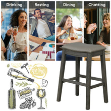 Load image into Gallery viewer, Gymax Set of 2 Saddle Bar Stool 29'' Nailhead Kitchen Counter Chair Leather Seat Grey