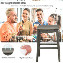 Load image into Gallery viewer, Gymax Set of 2 Saddle Bar Stool 29'' Nailhead Kitchen Counter Chair Leather Seat Grey