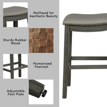 Load image into Gallery viewer, Gymax Set of 2 Saddle Bar Stool 29'' Nailhead Kitchen Counter Chair Leather Seat Grey
