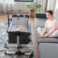 Load image into Gallery viewer, Gymax Portable Baby Bed Side Crib Height Adjustable W/ Music Box & Toys Dark Grey