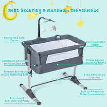 Load image into Gallery viewer, Gymax Portable Baby Bed Side Crib Height Adjustable W/ Music Box & Toys Dark Grey