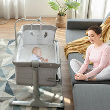 Load image into Gallery viewer, Gymax Portable Baby Bed Side Crib Height Adjustable W/ Music Box & Toys Light Grey