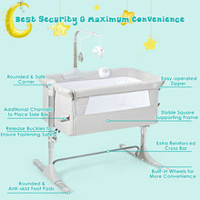 Load image into Gallery viewer, Gymax Portable Baby Bed Side Crib Height Adjustable W/ Music Box & Toys Light Grey