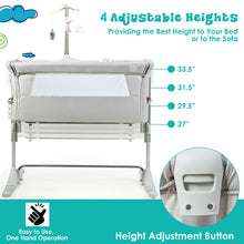 Load image into Gallery viewer, Gymax Portable Baby Bed Side Crib Height Adjustable W/ Music Box & Toys Light Grey