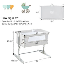 Load image into Gallery viewer, Gymax Portable Baby Bed Side Crib Height Adjustable W/ Music Box & Toys Light Grey