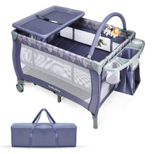 Load image into Gallery viewer, Gymax Portable Foldable Baby Playard Playpen Nursery Center w/ Changing Station Grey