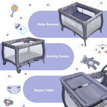 Load image into Gallery viewer, Gymax Portable Foldable Baby Playard Playpen Nursery Center w/ Changing Station Grey