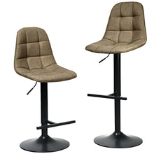 Load image into Gallery viewer, Gymax Set of 2 Adjustable Bar Stools Swivel Counter Height Linen Chairs with Back Brown