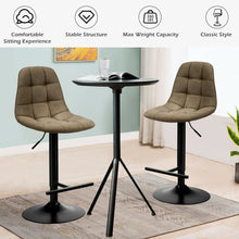 Load image into Gallery viewer, Gymax Set of 2 Adjustable Bar Stools Swivel Counter Height Linen Chairs with Back Brown
