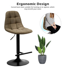 Load image into Gallery viewer, Gymax Set of 2 Adjustable Bar Stools Swivel Counter Height Linen Chairs with Back Brown