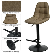 Load image into Gallery viewer, Gymax Set of 2 Adjustable Bar Stools Swivel Counter Height Linen Chairs with Back Brown