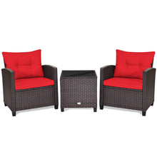 Load image into Gallery viewer, Gymax 3PCS Outdoor Patio Rattan Conversation Set w/ Coffee Table Red Cushion