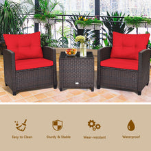 Load image into Gallery viewer, Gymax 3PCS Outdoor Patio Rattan Conversation Set w/ Coffee Table Red Cushion