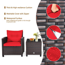 Load image into Gallery viewer, Gymax 3PCS Outdoor Patio Rattan Conversation Set w/ Coffee Table Red Cushion