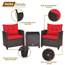 Load image into Gallery viewer, Gymax 3PCS Outdoor Patio Rattan Conversation Set w/ Coffee Table Red Cushion