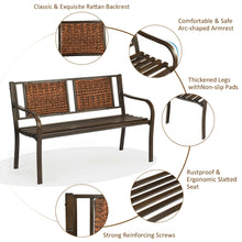 Load image into Gallery viewer, Gymax Garden Bench Loveseat Park Patio Yard Outdoor w/ Rattan Back Steel Frame