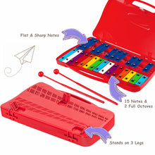 Load image into Gallery viewer, Gymax 25 Notes Kids Glockenspiel Chromatic Metal Xylophone w/ Red Case and 2 Mallets