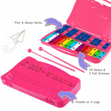 Load image into Gallery viewer, Gymax 25 Notes Kids Glockenspiel Chromatic Metal Xylophone w/ Pink Case and 2 Mallets