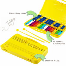 Load image into Gallery viewer, Gymax 25 Notes Kids Glockenspiel Chromatic Metal Xylophone w/Yellow Case and 2 Mallets
