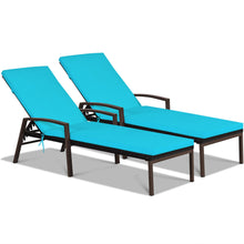 Load image into Gallery viewer, Gymax 2PCS Adjustable Patio Rattan Chaise Recliner Lounge Chair w/ Turquoise Cushion