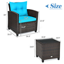 Load image into Gallery viewer, Gymax 3PCS Outdoor Patio Rattan Conversation Set w/ Coffee Table Turquoise Cushion