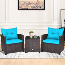 Load image into Gallery viewer, Gymax 3PCS Outdoor Patio Rattan Conversation Set w/ Coffee Table Turquoise Cushion