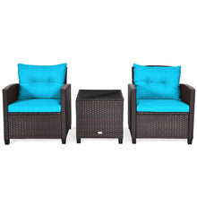 Load image into Gallery viewer, Gymax 3PCS Outdoor Patio Rattan Conversation Set w/ Coffee Table Turquoise Cushion