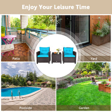 Load image into Gallery viewer, Gymax 3PCS Outdoor Patio Rattan Conversation Set w/ Coffee Table Turquoise Cushion