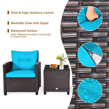 Load image into Gallery viewer, Gymax 3PCS Outdoor Patio Rattan Conversation Set w/ Coffee Table Turquoise Cushion
