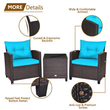 Load image into Gallery viewer, Gymax 3PCS Outdoor Patio Rattan Conversation Set w/ Coffee Table Turquoise Cushion