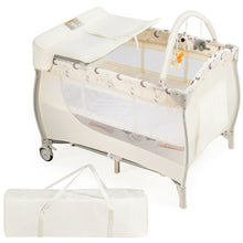 Load image into Gallery viewer, Gymax Foldable Baby Playard Portable Playpen Nursery Center w/ Changing Station Beige