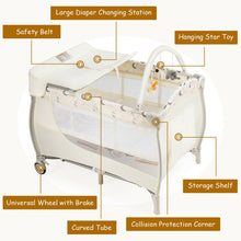 Load image into Gallery viewer, Gymax Foldable Baby Playard Portable Playpen Nursery Center w/ Changing Station Beige