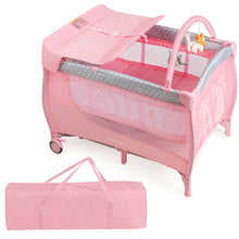 Load image into Gallery viewer, Gymax Foldable Baby Playard Portable Playpen Nursery Center w/ Changing Station Pink